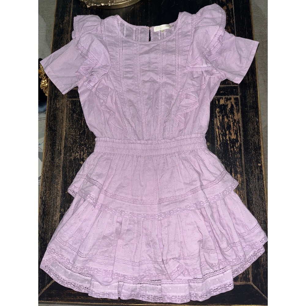 LoveShackFancy Lavender Cotton Dobby Lace Ruffle Mini Dress Size S - Picture 3 of 7